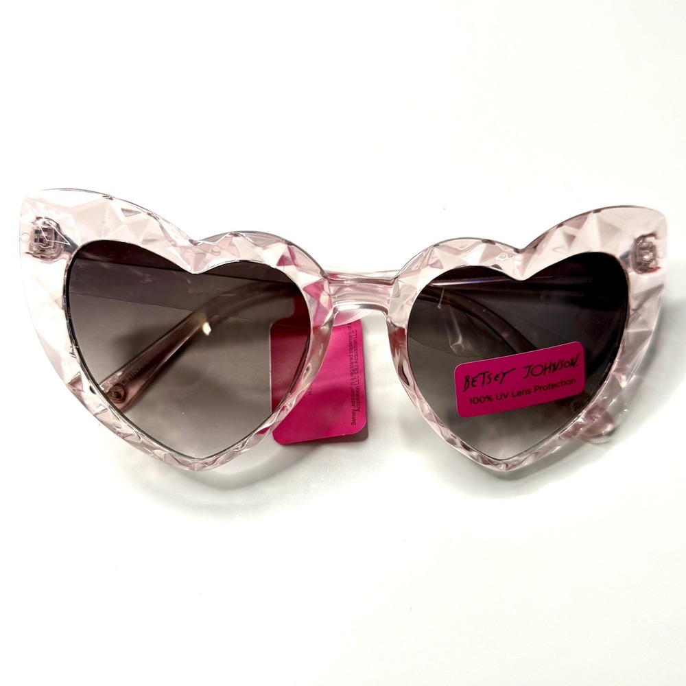 Betsey Johnson Heart Sunglasses Pink Crystal Frame Lens - Lana Del Ray Fans Love